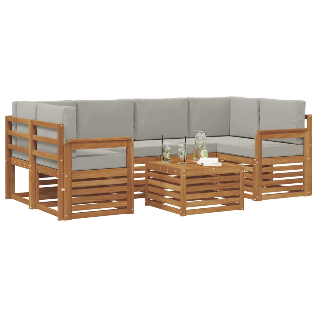 Set di divani da esterno 7 pcs Grigio Naturale e Chiaro