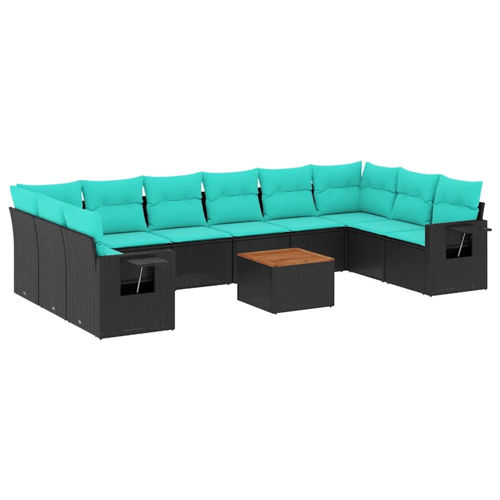 Set Divani da Giardino 11 pz con Cuscini Nero in Polyrattan 3224734
