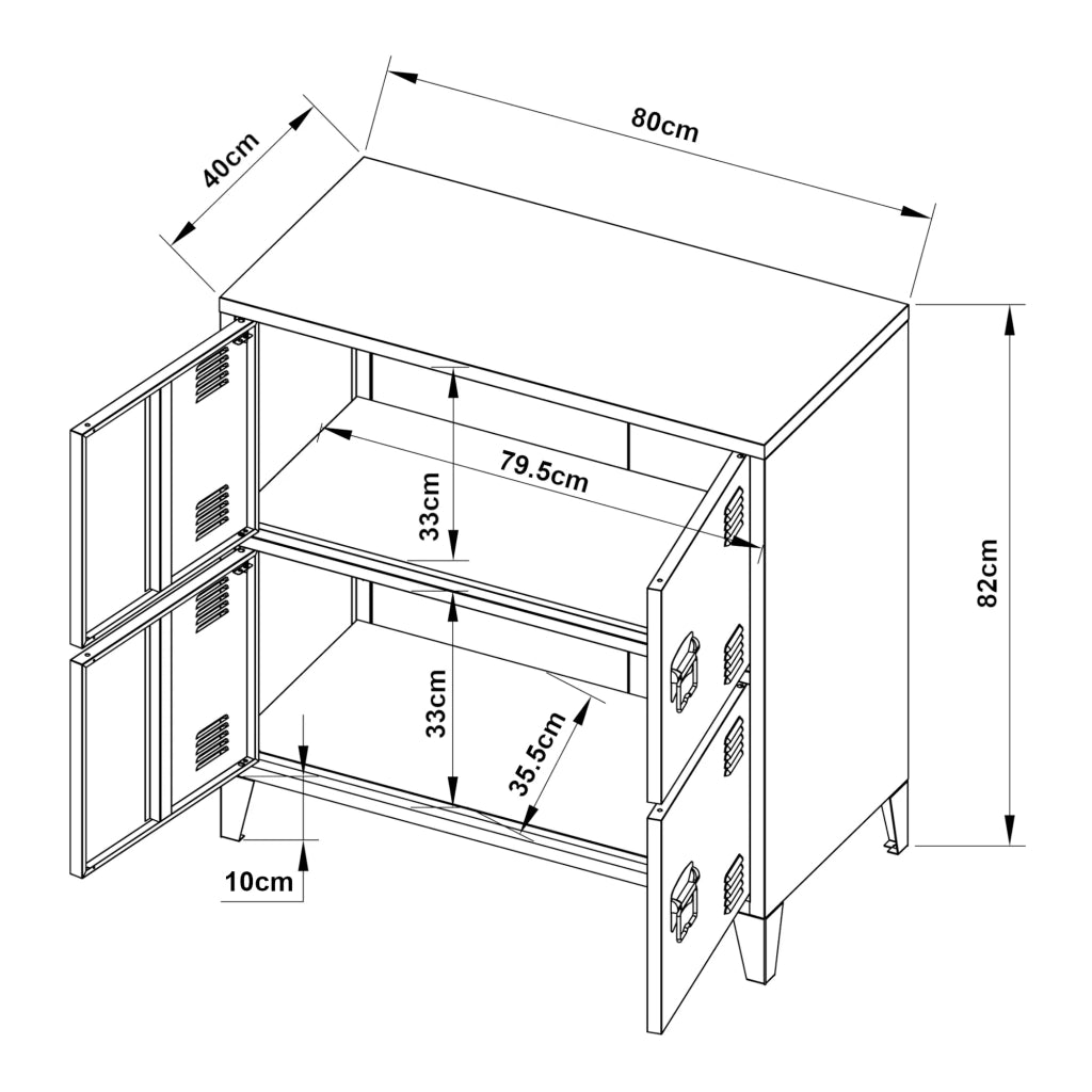 Mobiletto per ufficio mobile contenitore per soggiorno ufficio camera da letto officina metallo 4 ante acciaio 82 x 80 x 40 cm bianco 03_0006326
