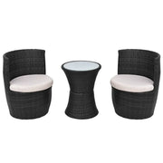 Set da Bistrot 3 pz | Set Salotto da Giardino con Cuscini in Polyrattan Nero
