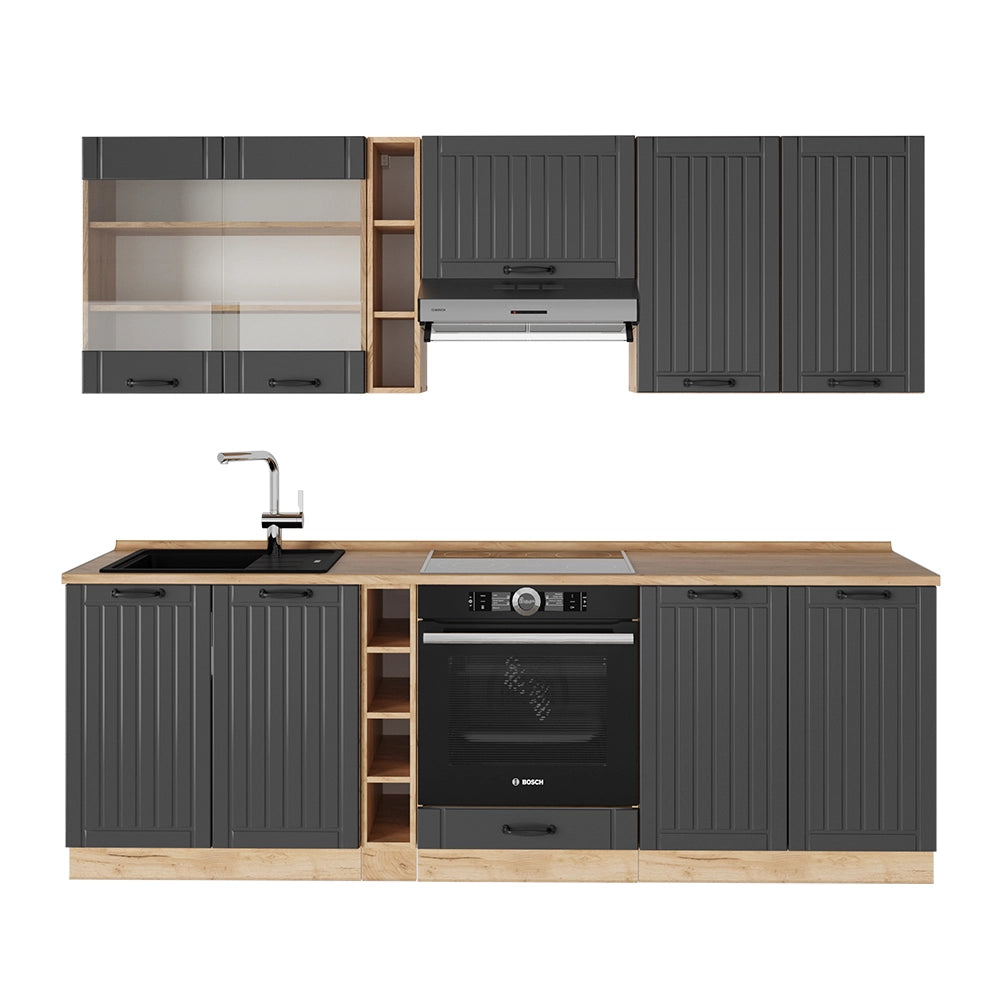 Cucina componibile Fame-Line Grigio scuro/Rovere dorato 235 cm, PL Rovere Vicco