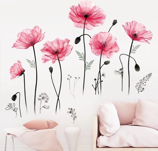 Grandi fiori di rosa Decalcomanie per muro Fiori rossi Fiori di muro Decorazione per parete Camera da letto Salotto Soggiorno Divano TV Sfondo decorativo per parete