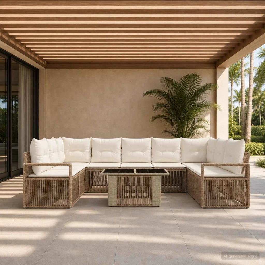 Set Divano da Giardino 10 pz Beige e Bianco Crema polyrattan 3437145
