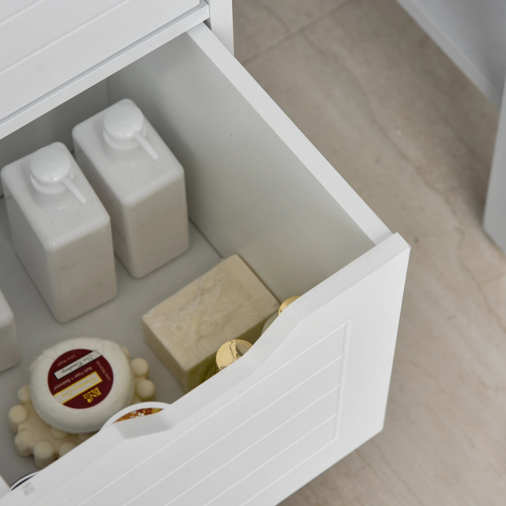 Armadietto Bagno con 2 Cassetti e Ripiano Aperto ¨C zephmum ¨C 30x30x89 cm Bianco