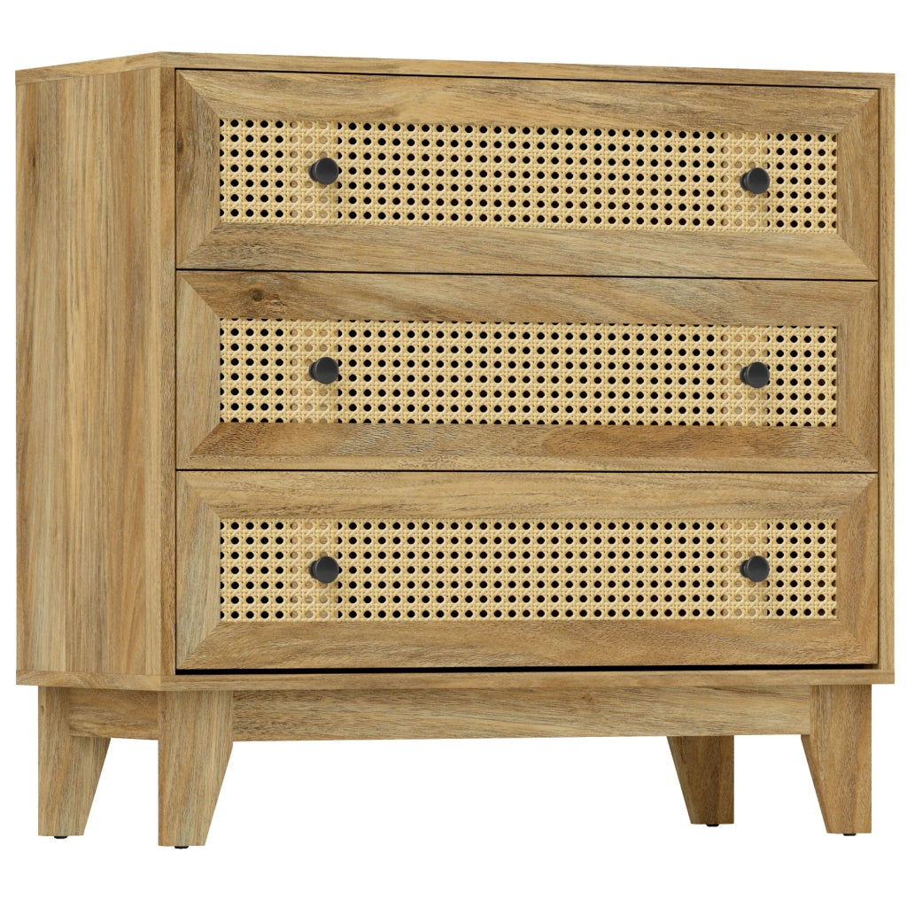 Cassettiera 3 Cassetti in Rattano Effetto Legno Chiaro ¨C Zephmum ¨C 80x35x76 cm