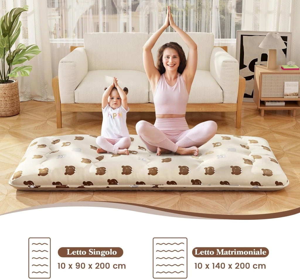 Materasso Futon Pieghevole, Materasso Portatile con Sacca da Trasporto per Camping, Materasso da Terra con Copertura Lavabile (200 x 90 cm, Marrone)