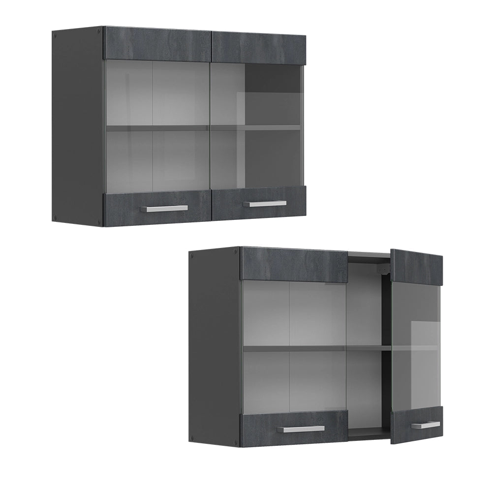 Vicco Mobile da cucina in vetro Calcestruzzo nero 80 cm