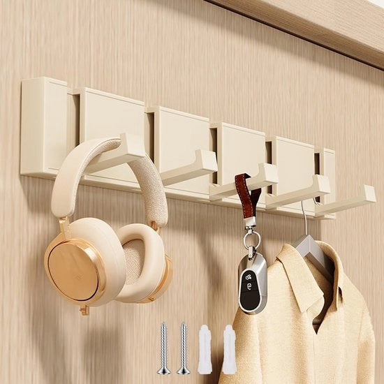 Capocassettiera, grucche con 5 grucche estensibili, capocassettiera moderna a sospensione con viti, gruccia per bagno, camera da letto, cucina, ingresso, bianco crema