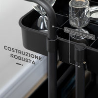 Carrello da Cucina Multiuso 3 Livelli con Accessori Nero