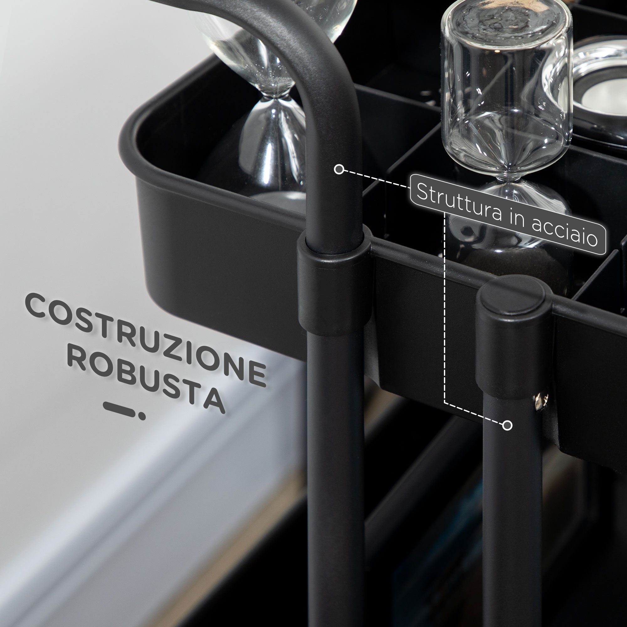 Carrello da Cucina Multiuso 3 Livelli con Accessori Nero
