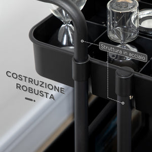 Carrello da Cucina Multiuso 3 Livelli con Accessori Nero