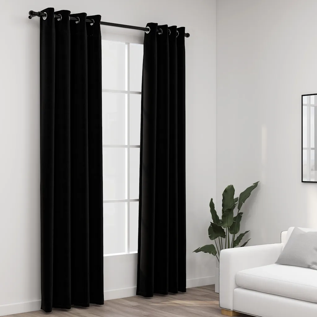 Tende Oscuranti | Tende Blackout Effetto Lino con Occhielli 2 pz 140x245cm Nere