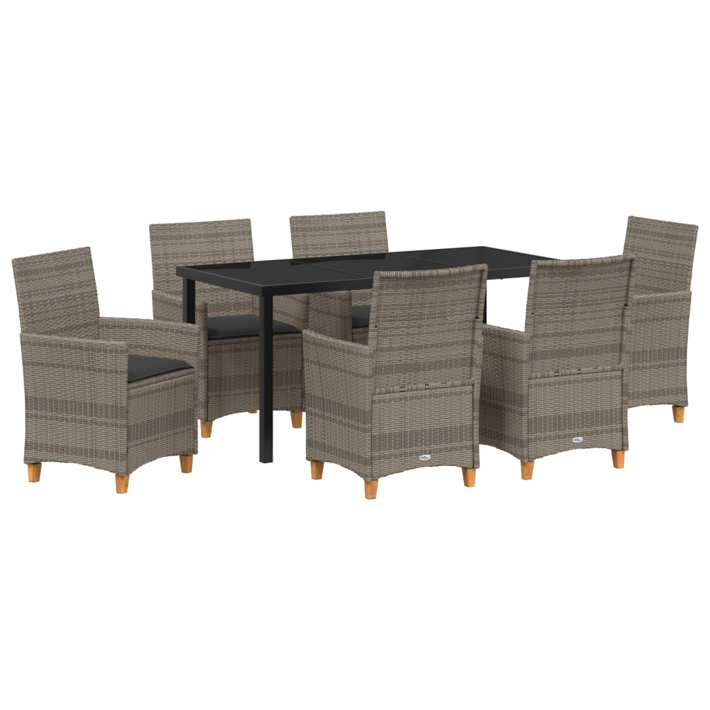 Set di Pranzo da Giardino da 7 Pezzi con Cuscini Grigio Rattan Polietilene