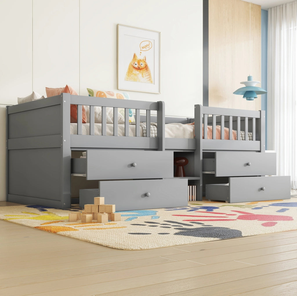 Letto semidivano 90x200 cm con 4 cassetti; sponde di sicurezza e scala; grigio