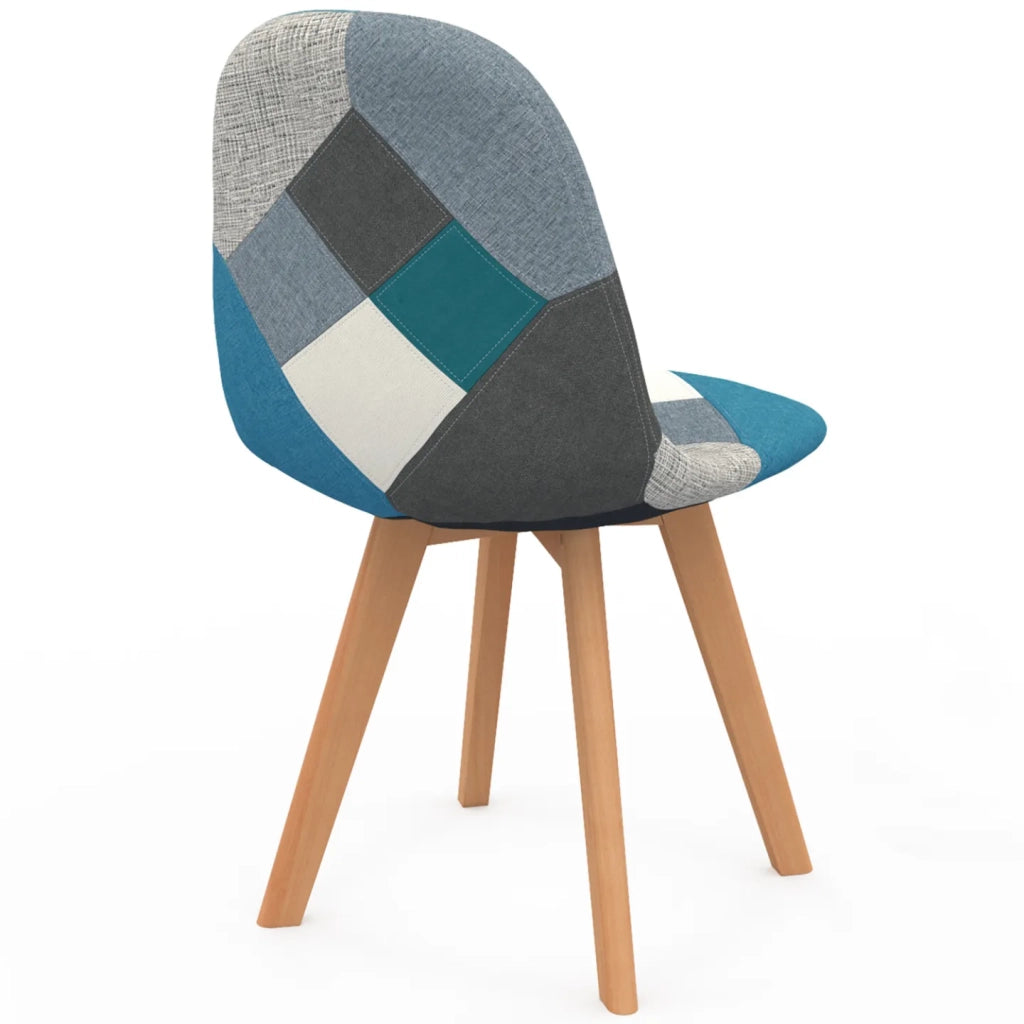 IDMarket - Set di 4 sedie da pranzo scandinavo con motivo patchwork blu SARA
