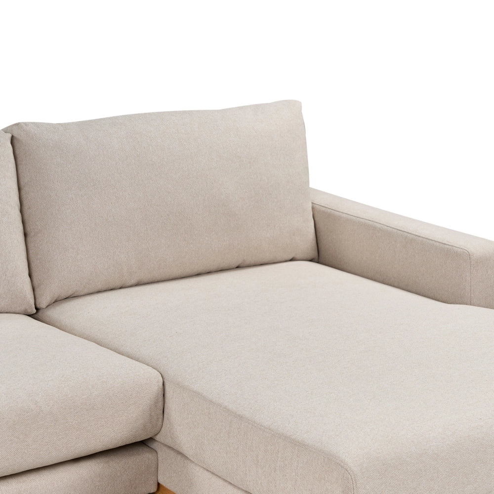 Divano angolare Rivestimento in tessuto beige Gambe in legno lato sinistro stile elegante