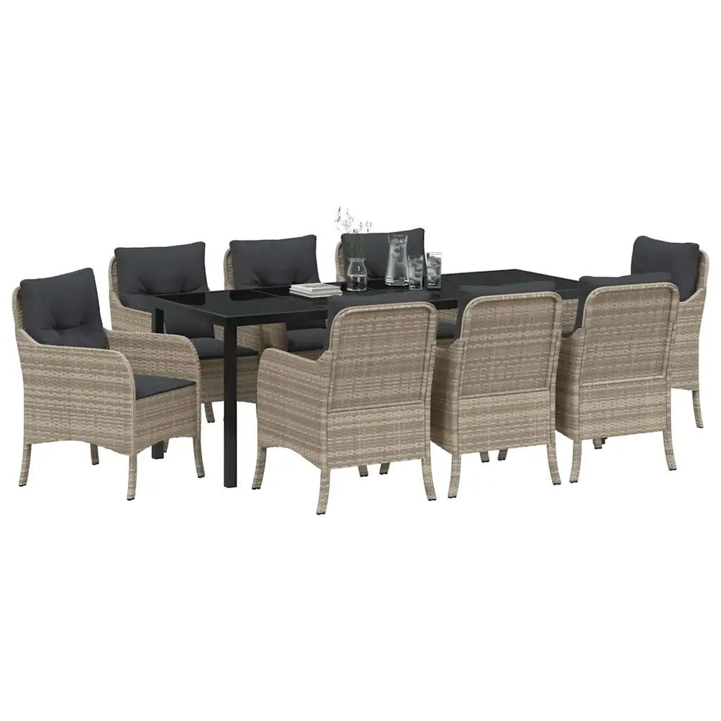 Set da Pranzo per Giardino 9 pcs Grigio chiaro polyrattan 3380189