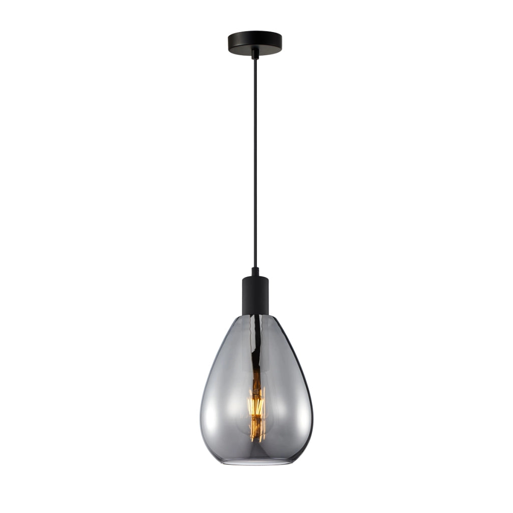 Lampada a sospensione Zulo vetro fumé nera E27 Italux