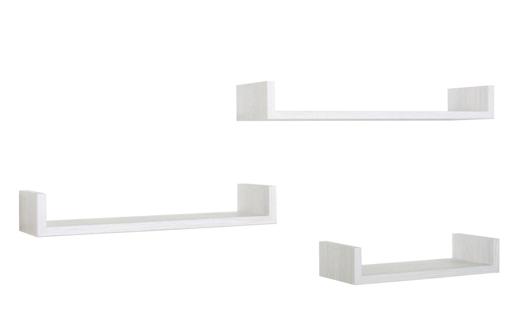 Set 3 Mensole da Parete 60-50-40x15,5x8 cm in Fibra di Legno Calamita Rovere Sbiancato
