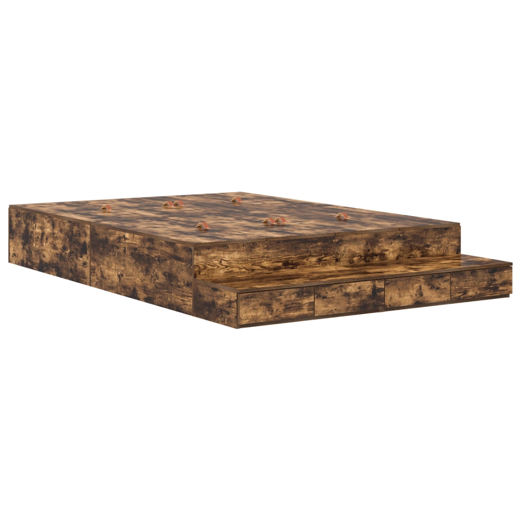 Struttura letto con contenitore in rovere affumicato 135x190 cm
