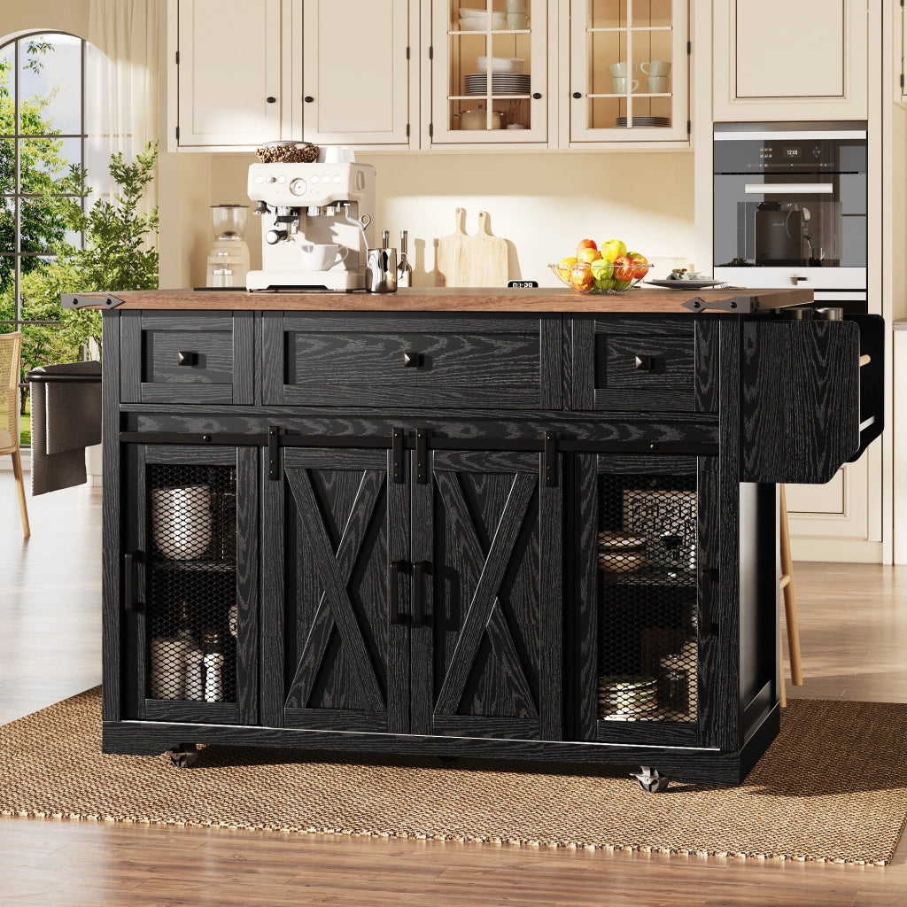 CARRELLO CUCINA con piano estraibile 120.2x45.3x91.5 cm Nero MDF