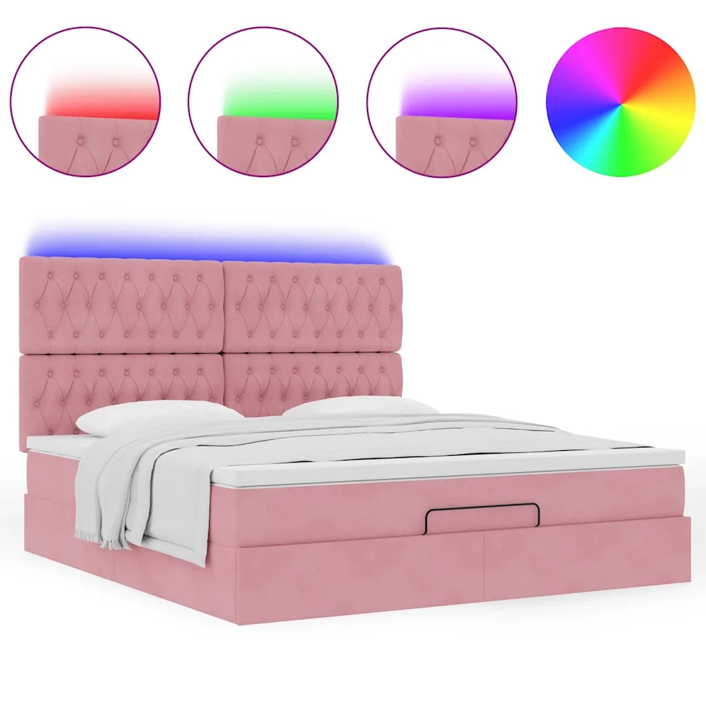 Struttura Letto Pouf con Materassi Rosa 160x200 cm Velluto 3314407