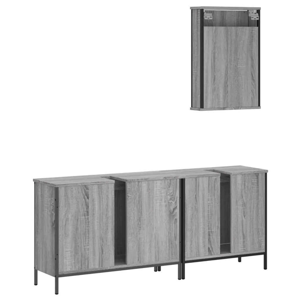 Set Mobili da Bagno | Armadio da bagno 3 pz Grigio Sonoma in Legno Multistrato