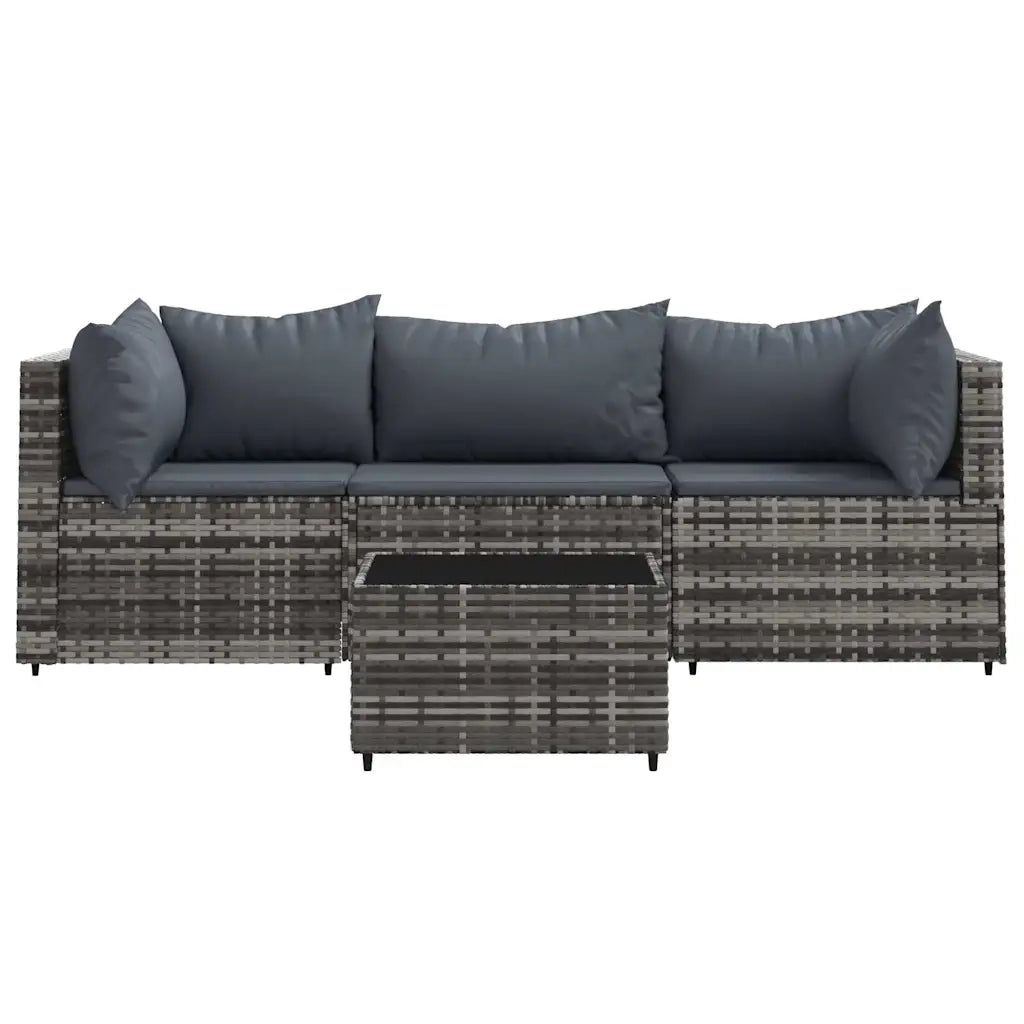 Set Divani da Giardino 4 pz | Set Salotto da Giardino con Cuscini in Polyrattan Grigio