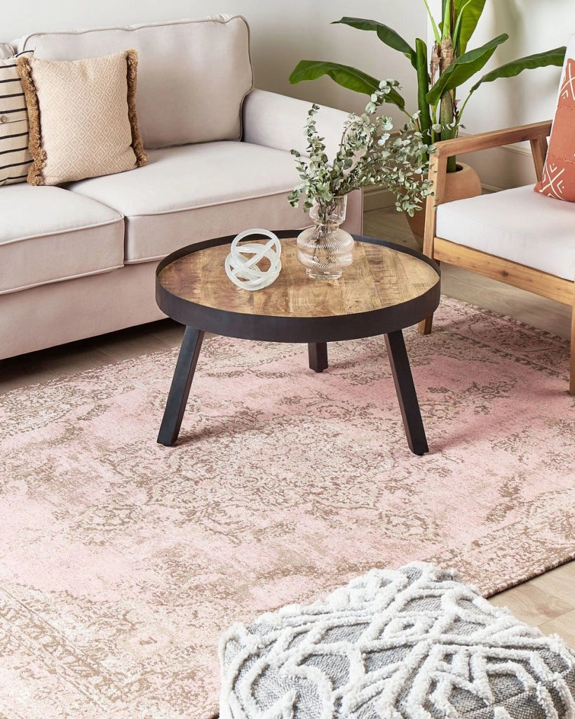Tappeto in cotone rosa 160 x 230 cm con effetto invecchiato stile orientale camera da letto soggiorno