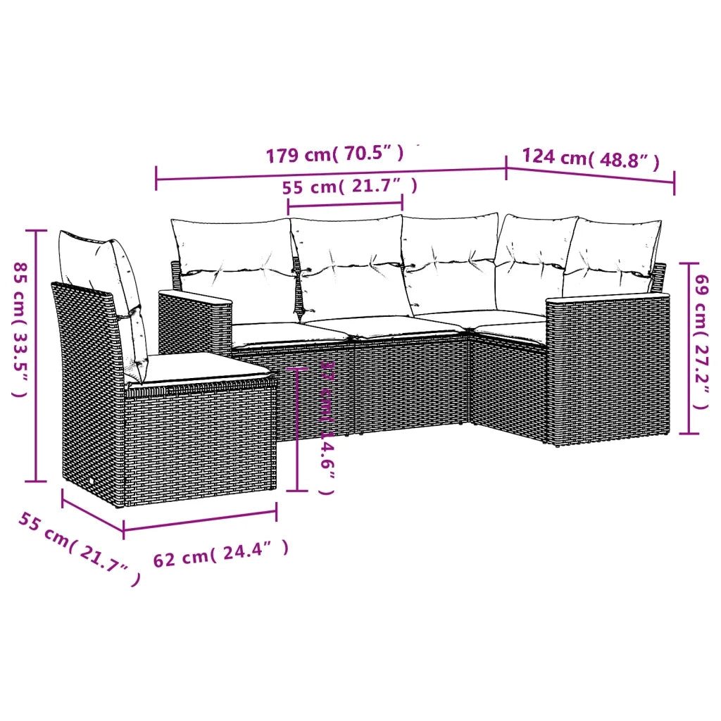 Set Divano da Giardino 5 pz con Cuscini Beige in Polyrattan