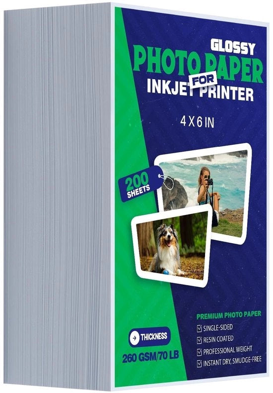 Papier Fotografico A6 258 g/m² - Lucido - 200 Fogli - Peso Elevato - Asciugatura Rapida - Carta da Stampare