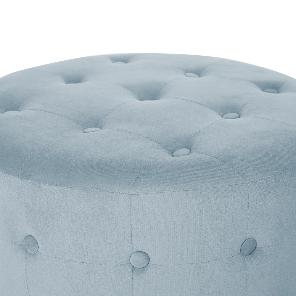 Poggiapiedi rotondo in velluto grigio con rivestimento capitonnè