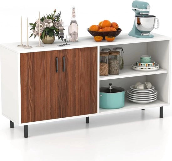 Credenza con cassetti e 2 contenitori aperti in legno, 148 x 40 x 75 cm, moderna