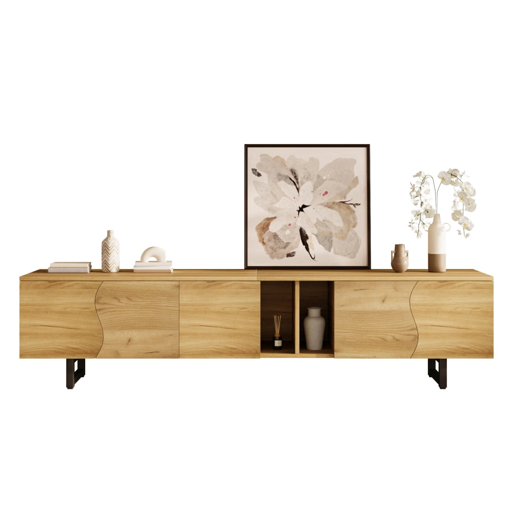 Mobile TV con 5 Ante e Vani a Giorno; Telaio in Ferro; Stile Naturale Moderno; 191??38??46;5 cm; Naturale