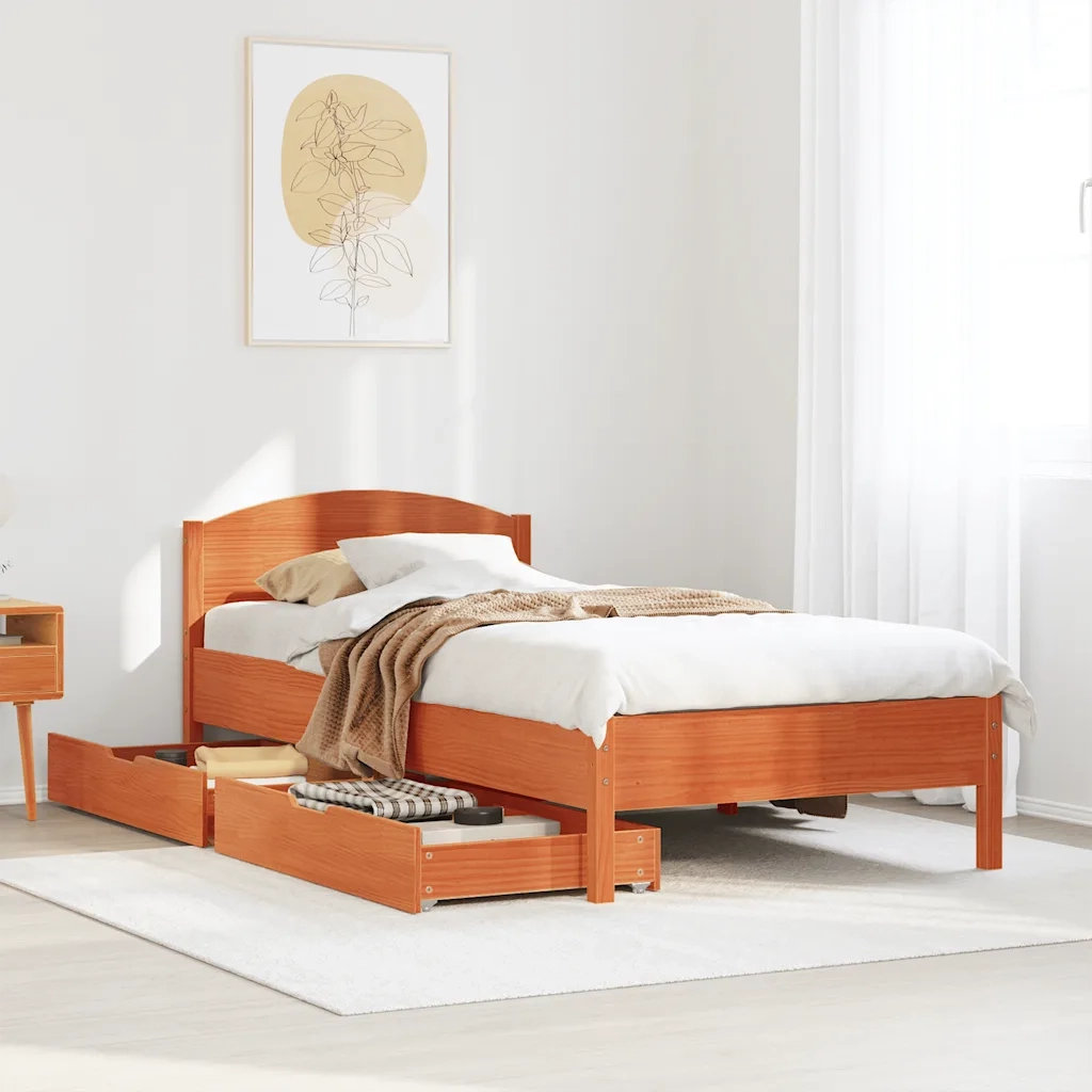 Letto senza Materasso Marrone Cera 90x190 cm in Legno di Pino