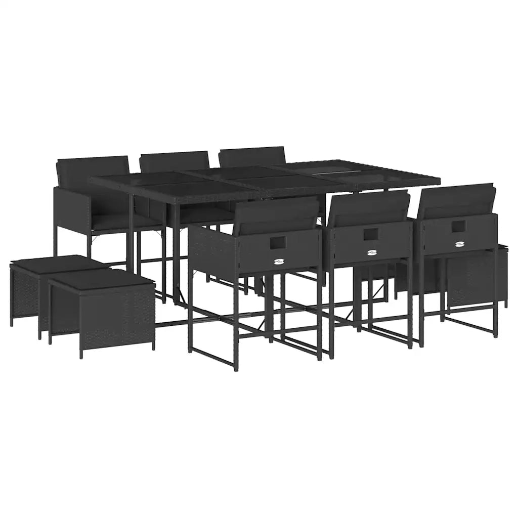 Set da Pranzo da Giardino 11 pz con Cuscini in Polyrattan Nero 3211327