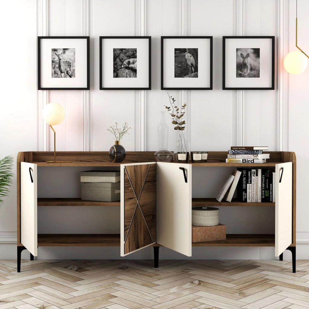 Madia Elini, Credenza 2 Ripiani, 180x35x78h cm Bianco Crema