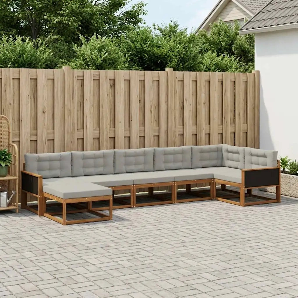 Set di divani da esterno 7 pcs Naturale e Grigio Chiaro
