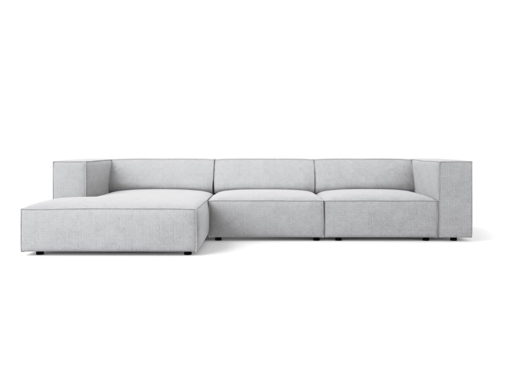 Cosmopolitan Design - Divano angolare sinistro "Arendal" 4 posti in ciniglia con effetto a coste grigio chiaro 