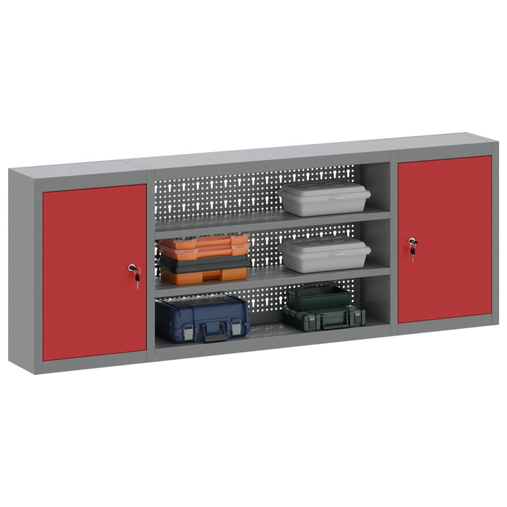 Armadio da Tool a Muro con Pegboard Rosso 150x20x55 cm in Acciaio