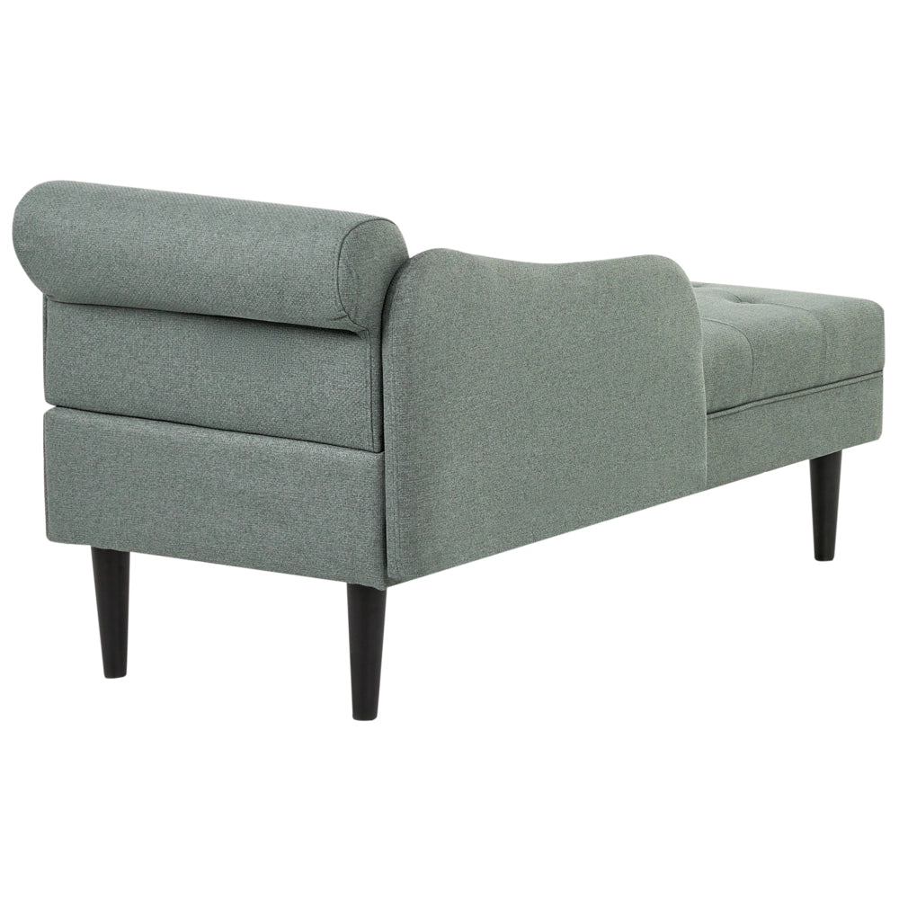 Chaise longue destra in tessuto verde imbottita con cuscino Gambe in legno facili da pulire Soggiorno moderno