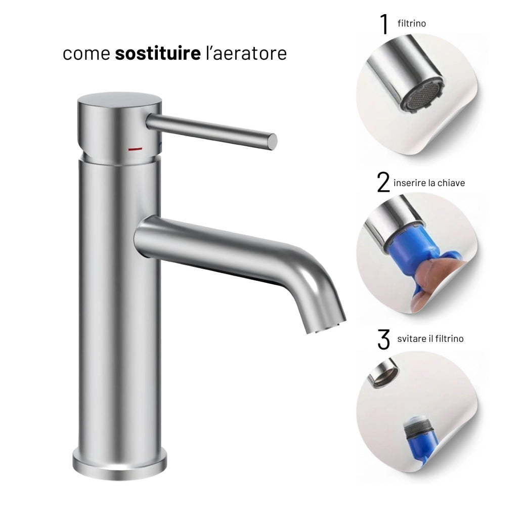 Rubinetto lavabo monocomando jazz ottone montag rapido nickel spazzolato piletta