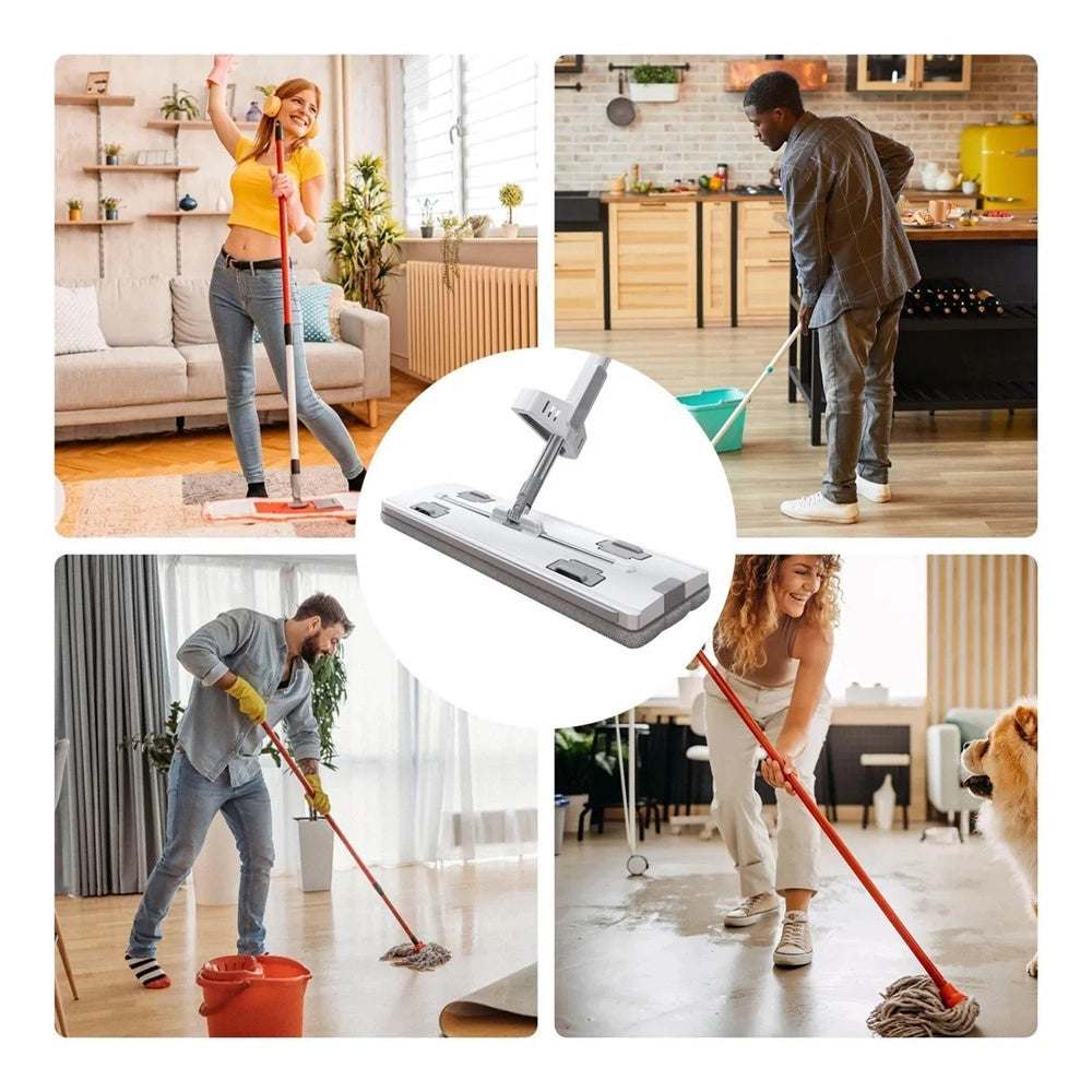 Trade Shop - Mocio Piatto Girevole A 360° Per Pulizia Lava Pavimenti Strizzatore Manico Regolabile -