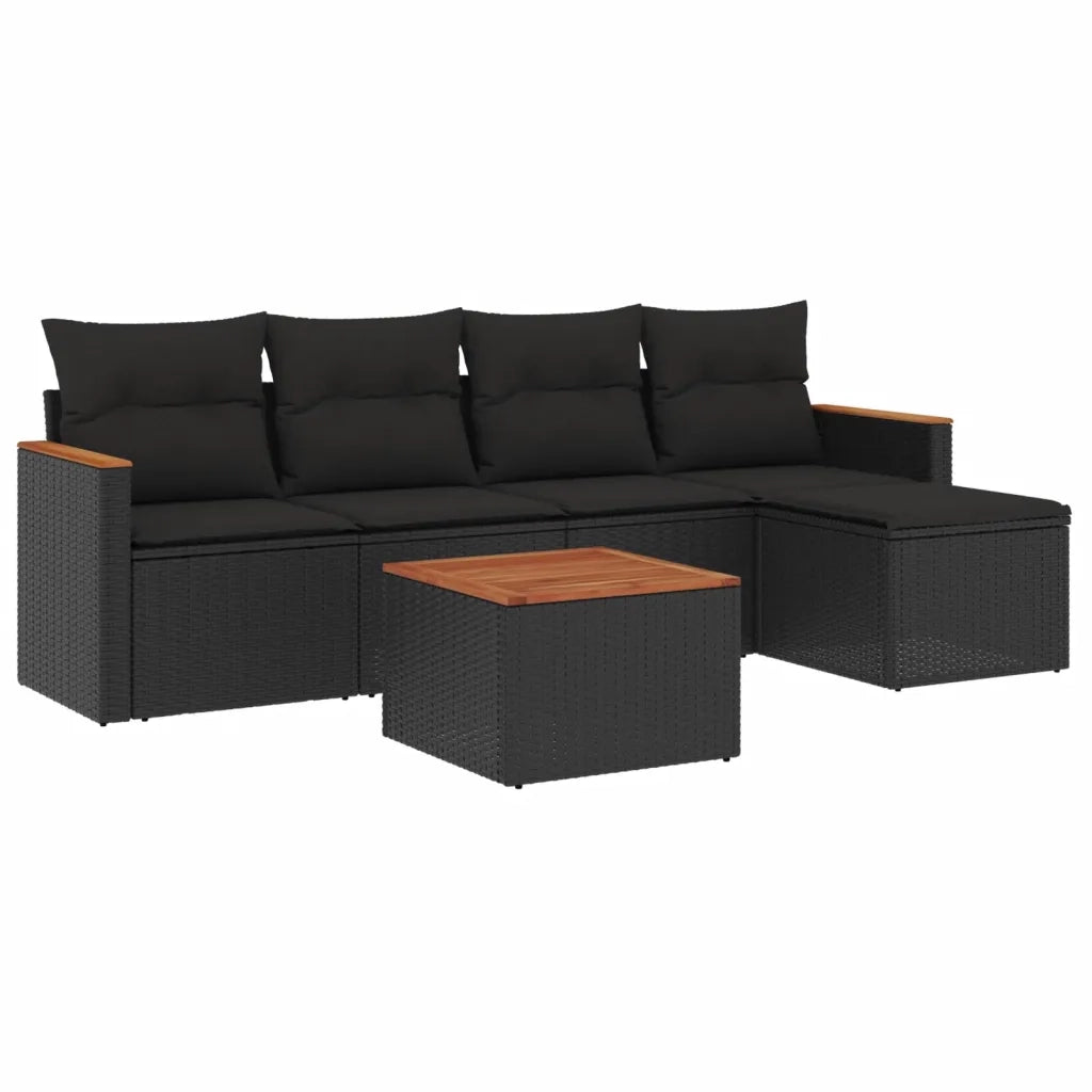 Set Divano da Giardino 6 pz con Cuscini Nero in Polyrattan 3258324