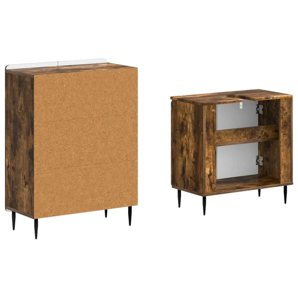 Set di Armadi da Bagno da 2 Pezzi ZWOLLE Rovere Fumo 3417599