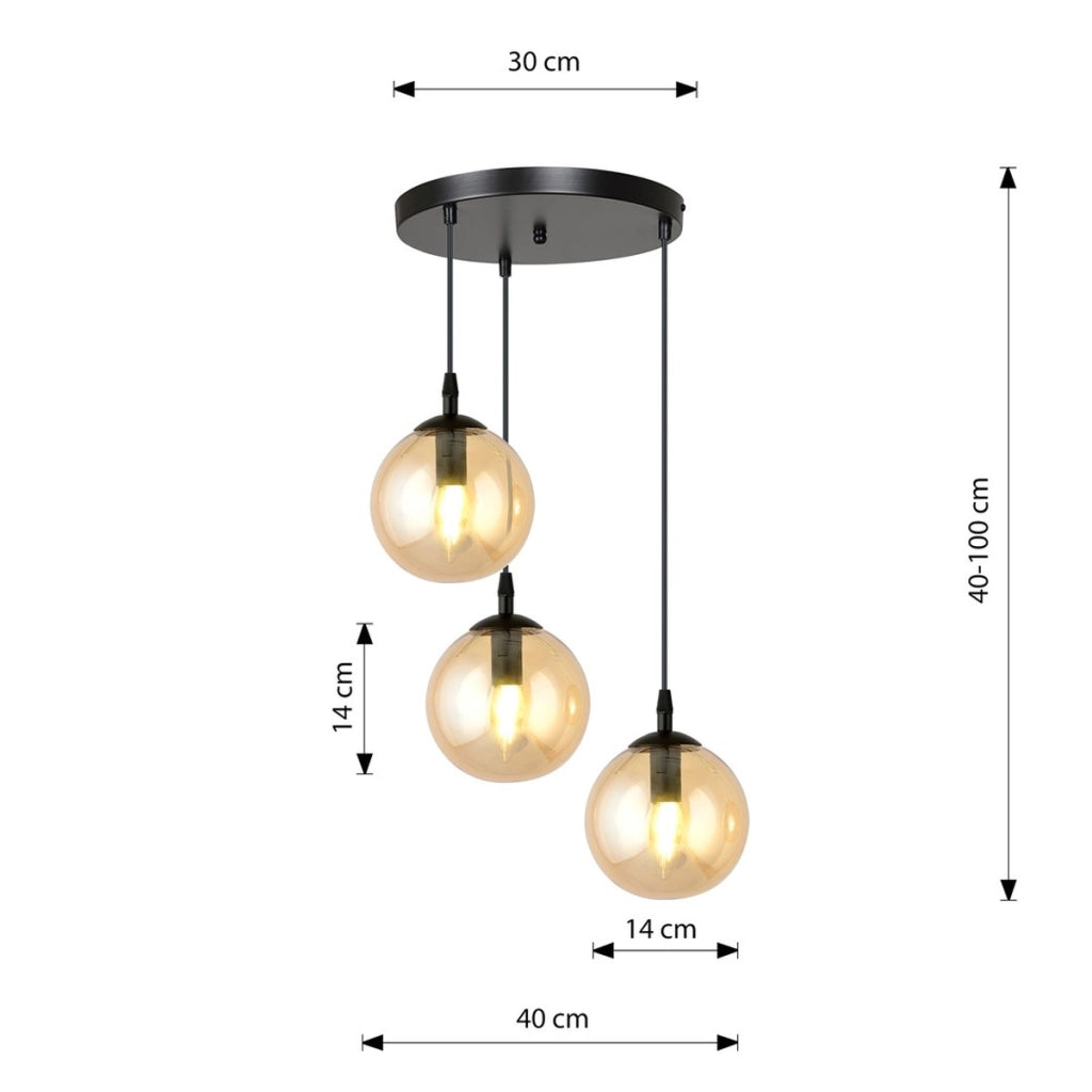 Lampada a sospensione Cosmo in acciaio nero e vetro ambra