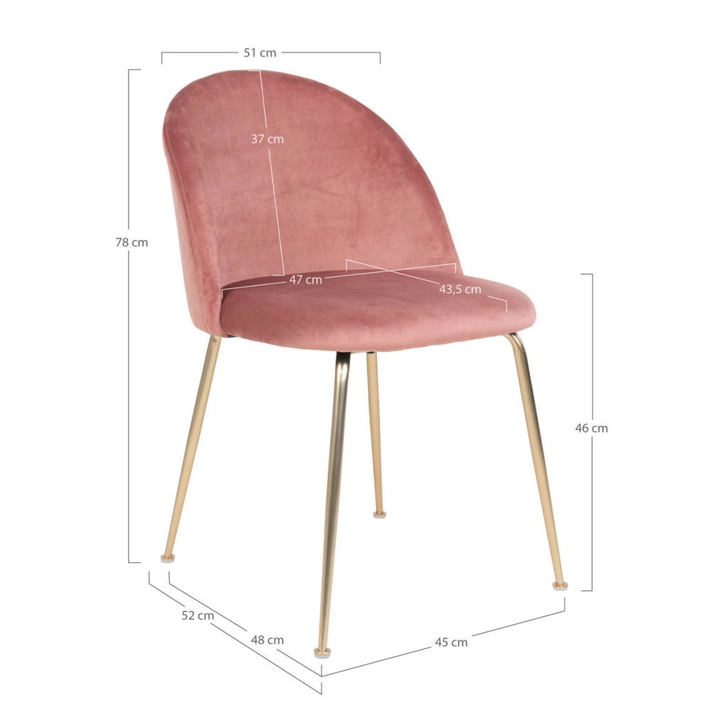 Set di 2 Sedie Geneve, Rosa, Velluto, 56x51x76 cm