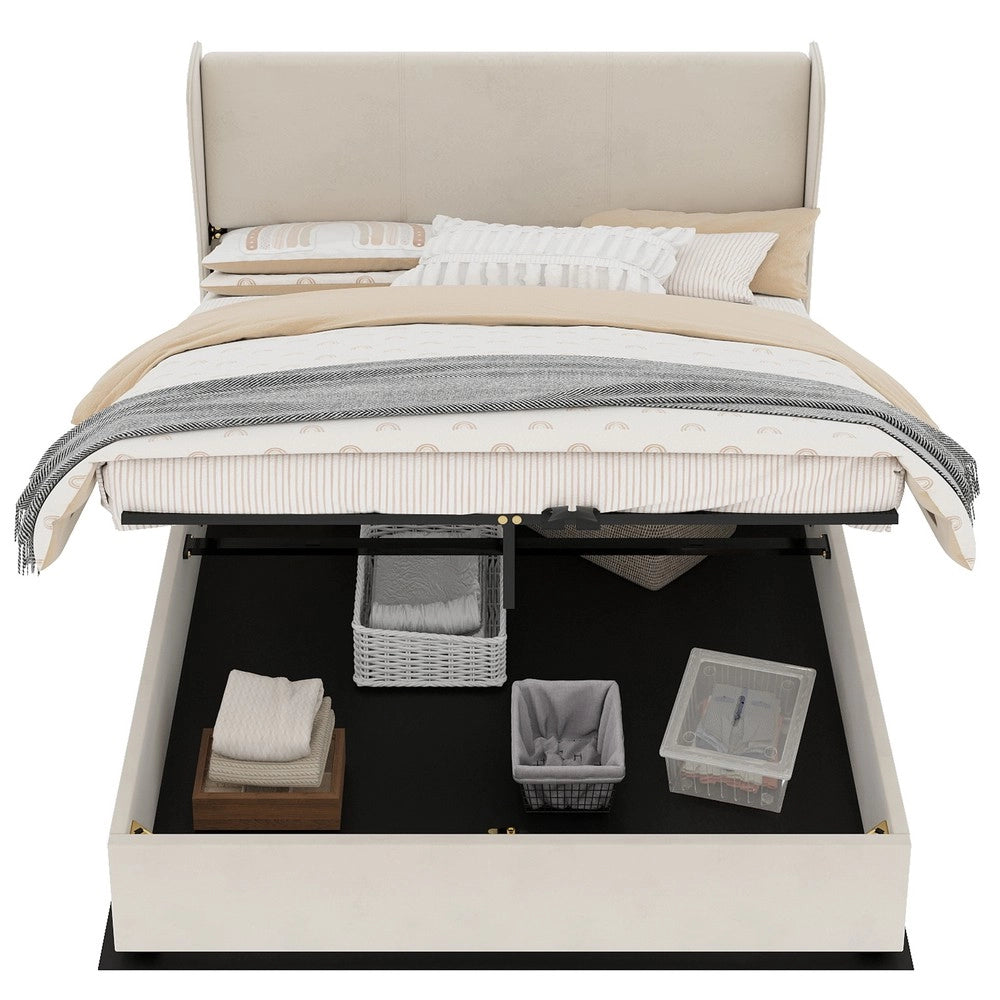 Letto Contenitore Imbottito con Alzata Idraulica ¨C MINIMAL ¨C Beige 160x200