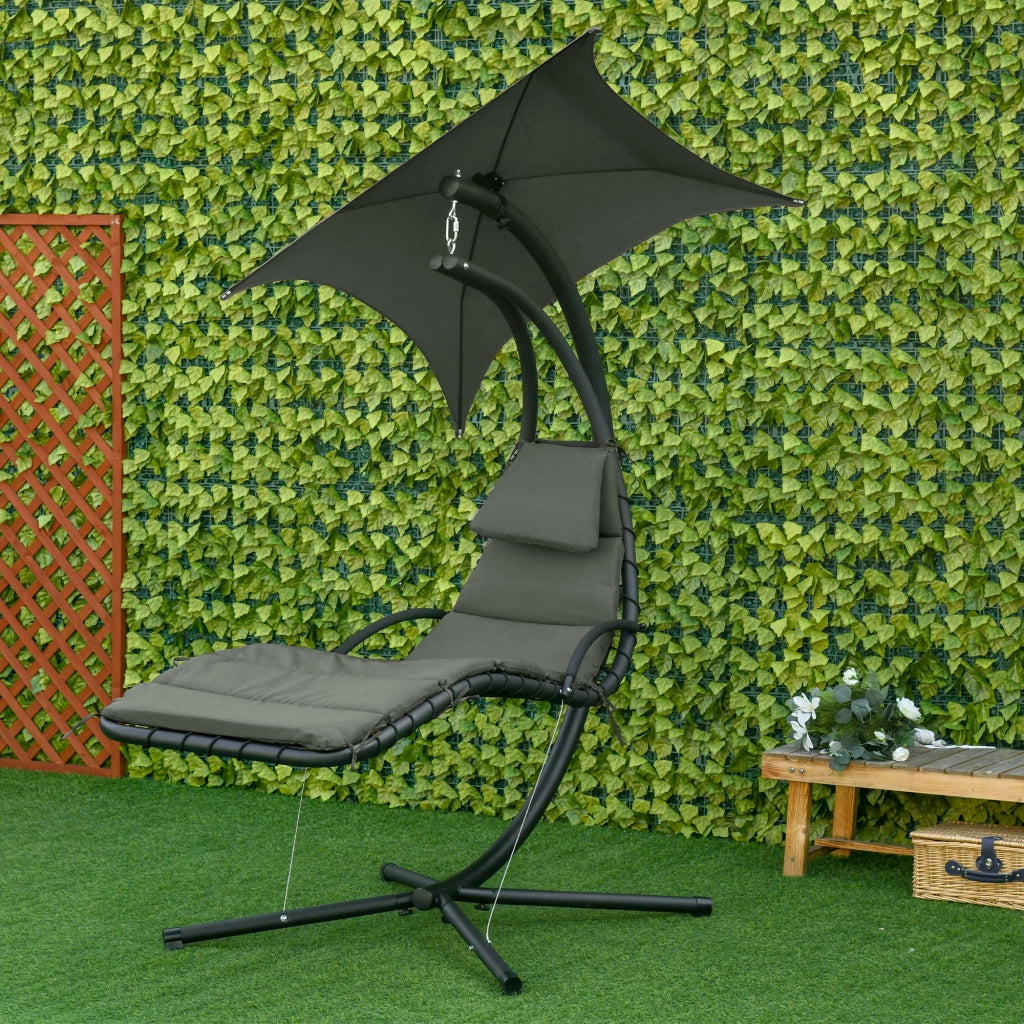 Poltrona a dondolo sospesa per esterni con parasole ¨C Zephmum ¨C Grigio scuro Nero 190x110x190 cm