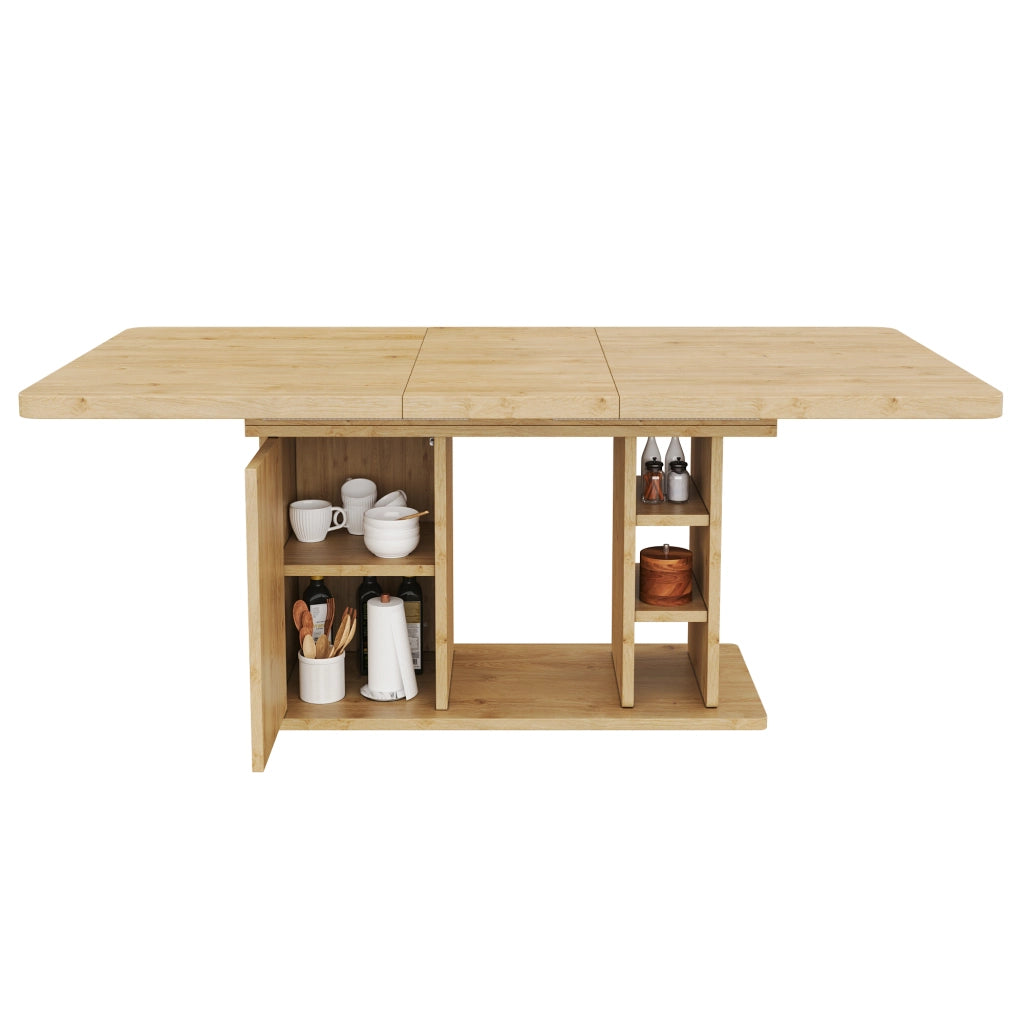 Tavolo da pranzo allungabile 140/180 x 80 cm, per 6–8 persone, con vano contenitore, colore rovere